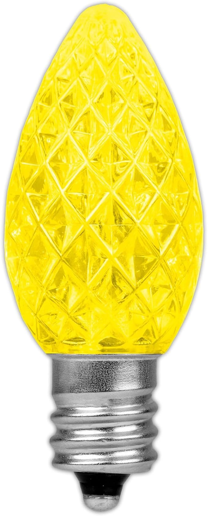 Novelty Lights 25pk Yellow C7 LED Faceted Christmas Light Replacement Bulbs, Ultra Bright Dimmable Replacement Lamps for Indoor/Outdoor Light Strings