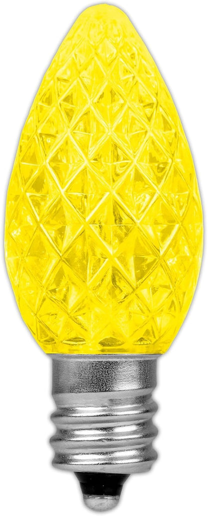 Novelty Lights 25pk Yellow C7 LED Faceted Christmas Light Replacement Bulbs, Ultra Bright Dimmable Replacement Lamps for Indoor/Outdoor Light Strings
