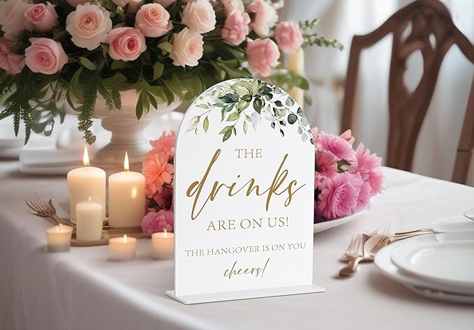 Wedding Bar Sign, Greenery Gold Bridal Shower Decorations, Drink Signs for Party, Marriage Signs for Ceremony and Reception, Engagement Decor, Wedding Table Acrylic Decor, Bachelorette Favors - 35