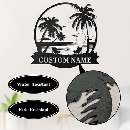Custom Beach Metal Sign - Personalized Family Name Sign, Tropical Palm Trees Sign, Custom Last Name Sign, Beach Coastal Lake House Decor, Gift for Mother's Day, Housewarming Wedding Outdoor Patio Pool