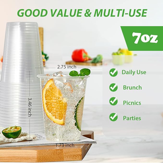 Lilymicky 1000 PACK 7 oz Clear Plastic Cups, 7 Ounce Disposable Drinking Cups for Birthday Parties, Picnics, Ceremonies, and any Events