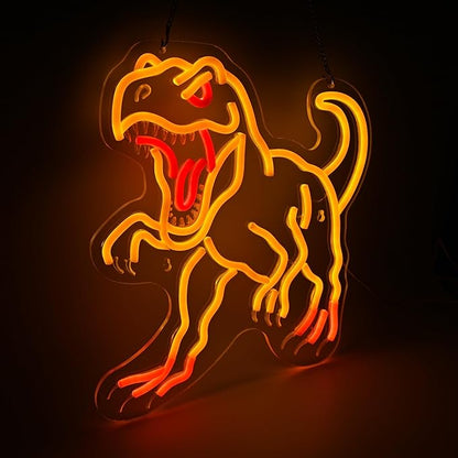 Dinosaur Neon Wall Light - Gold T-Rex LED Decor for Man Cave, Game Room, Dinosaur Party, Gifts for Men/Teens, 14.5x13.6" USB Powered