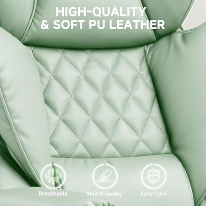 COMHOMA Big and Tall Office Chair, High Back Leather Gaming Chair with Footrest, Executive Ergonomic Office Chairs with Pocket Spring Lumbar Support and with Outward Fixed Soft Armrests