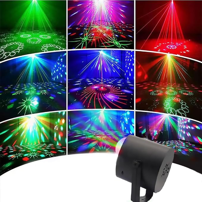 Disco Ball Light Party Lights with Multi-Color Laser Pattern, Sound Activated Strobe Lamp, Remote Control, Home Karaoke Dance Decoration for Birthday Parties, Events & Nightclubs (ABS Plastic)