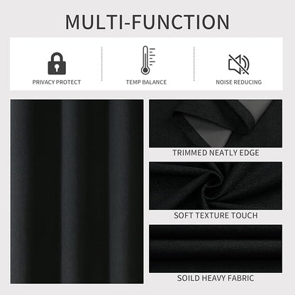 Joydeco Blackout Curtains 120 Inches Long 2 Panels Burg, Room Darkening Curtains for Bedroom, 100% Black Out Textured Thermal Drapes Privacy Protection 2 Panels Set(W52 x L120 Inch, Black)