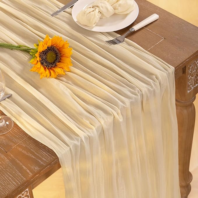 Beige Cheesecloth Table Runner 6 Pack Christmas Table Runners 120 Inches Boho Gauze Cream Cheese Cloth Table Decor for Xmas Holiday Season Parties Wedding Bridal Baby Shower