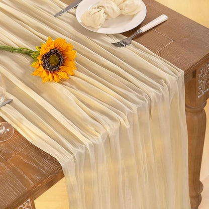 Beige Cheesecloth Table Runner 4 Pack Christmas Table Runners 120 Inches Boho Gauze Cream Cheese Cloth Table Decor for Xmas Holiday Season Parties Wedding Bridal Baby Shower