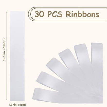30 Pcs Wedding Ribbons for Chairs, 90.55x1.96 Inch Satin Chair Sashes for Pew Back, Aisle Ceremony Decorations, DIY Bow Making for Wedding Party Decor（White）