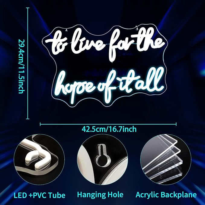 Neon Signs for Wall Decor, JGHTURIE To Live for the Hope of It All Neon Sign for Room Home Party Office Beer Bar Led Signs for Man Cave Light Up Sign USB Powered