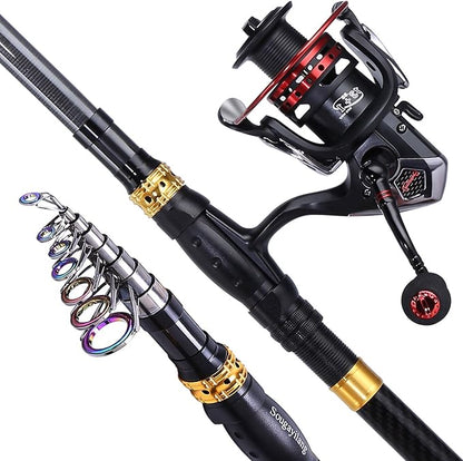 Sougayilang Fishing Rod Reel Combo with Telescopic Fishing Pole Spinning Reel Carrier Bag for Travel Saltwater Freshwater Fishing