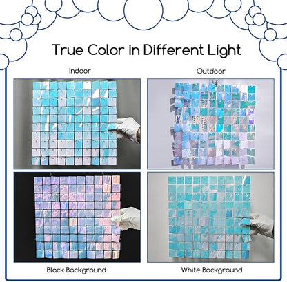 COKAOBE Rainbow Blue Shimmer Wall Backdrop 24PCS Square Sequin Shimmer Backdrop Panel, Photo Backdrops for Birthday, Anniversary, Wedding, Graduation & Bachelorette Party Decoration