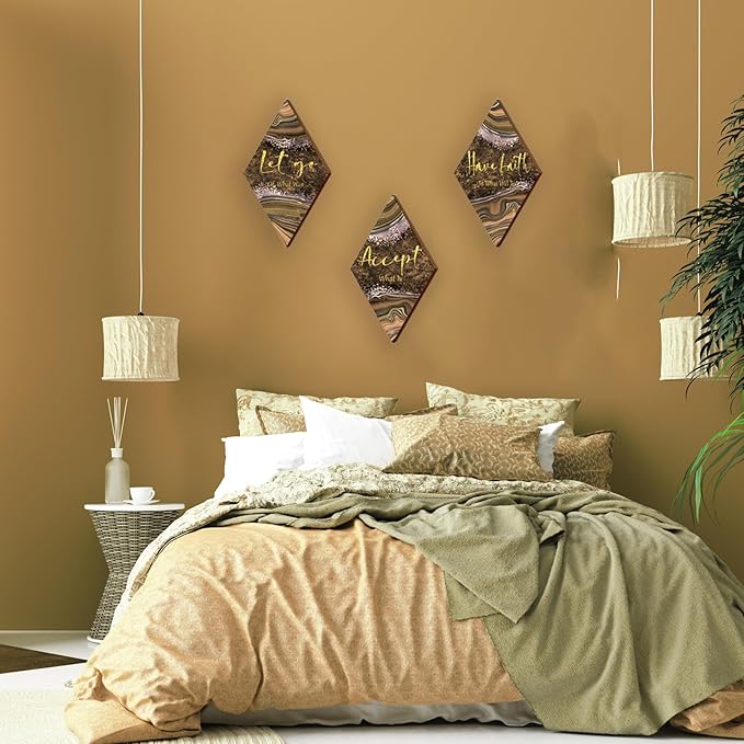 ONIZHITY 3 Pcs Brown Gold Bathroom Decor Brown Wall Decor with Accept Let Go Have Faith Quote Rustic Vintage Farmhouse Wooden Hanging Signs for Home Living Room Bedroom Office(12x7 Inches)
