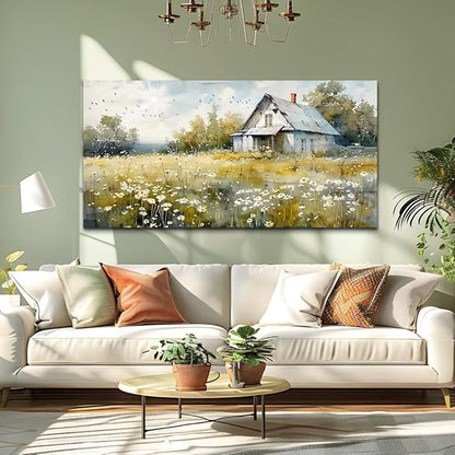 FUHAIHUA Huge Wall Art For Living Room Canvas Wall Decorations For Office Bedroom Wall Decor Rural Landscape Paintings Farmhouse Watercolor Pictures Artwork Room Mural Aesthetic Home Decor 30x60 In