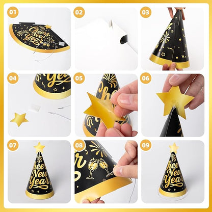 2026 New Year Decorations Party Supplies Kit with Banner, Photo Props, Glasses, Hats, 2026 Foil Balloon, Fringe Curtains and Latex Balloons for New Years Eve Celebration
