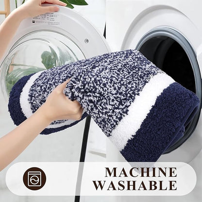 Pauwer Bathroom Rugs Sets 3 Piece Bathroom Shower Rugs with U-Shaped Contour Toilet Mat Absorbent Microfiber Plush Bath Mats Non Slip Bath Rugs Machine Washable Shaggy Bathroom Floor Mats, Navy