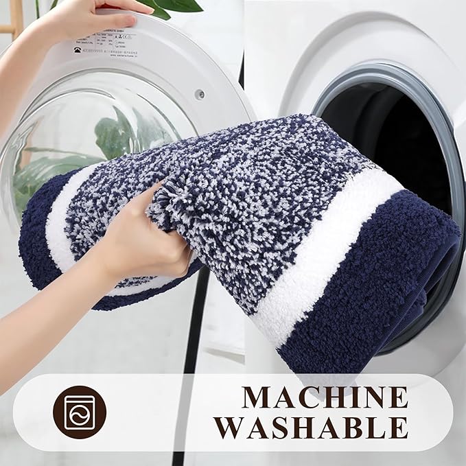 Pauwer Bathroom Sets, Non Slip Bath Mats, Absorbent Shower Rugs for Bathroom Floor, Tub and Shower, Navy