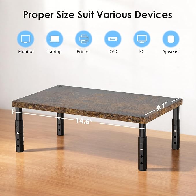 OPNICE Adjustable Monitor Stand Riser for Desk, Computer & Laptop Stand, Desk Organizers and Accessories, Office Desk Accessories & Workspace Organizer for Home Office, Brown Wood