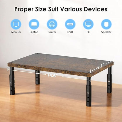 OPNICE Adjustable Monitor Stand Riser for Desk, Computer & Laptop Stand, Desk Organizers and Accessories, Office Desk Accessories & Workspace Organizer for Home Office, Brown Wood
