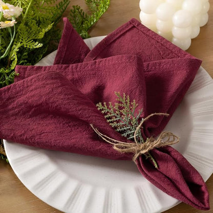 Socomi Cloth Napkins Burgundy Christmas Washable Reusable Bulk Linen Cotton Napkins Set of 10 17"x17" for Wedding Party Bridal Baby Shower Birthday Dining Table Decorations