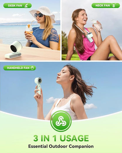 Portable Handheld Turbo Fan, 5 Gear Wind, Battery Operated, Up to 12 Working Hours, 3 IN 1 Hand Fan with Air Turbo Tech Cooling Fans for Outdoor Activities, Travel, Beach (Green)