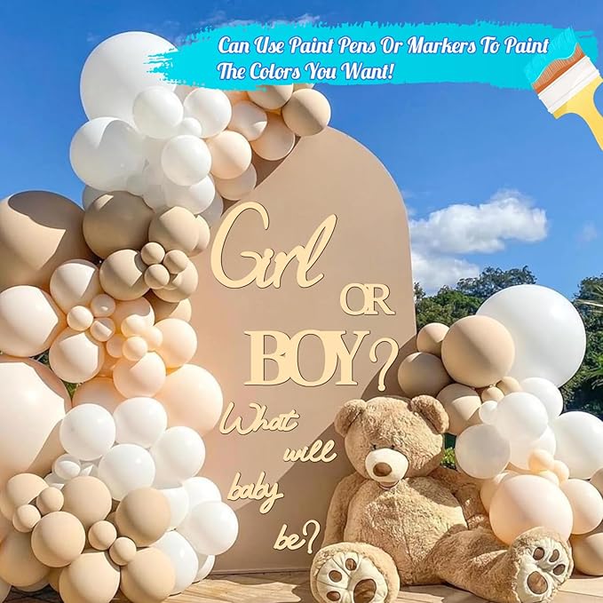 Large Wooden Boy or Girl Signs Stickers Gender Reveal Party Decoration Ideas Decal for Balloon Arch Oh Baby Shower Gender Letters Sign What Will Baby Be Decor for Backdrop Pregnancy Banner Photo Props