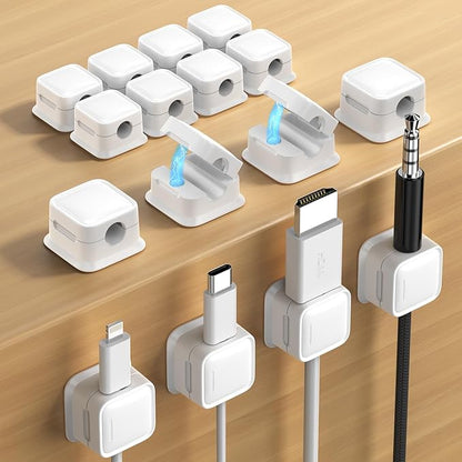 16 Pack Magnetic Cord Organizer Holder,Strong Adhesive Desk Cable Management Easy Open,Organize Phone Charging Cords Wire Holder Organizer Neatly for Home,Office,Car,Desk,Nightstand-White