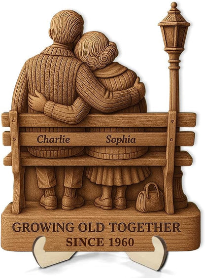 Growing Old Together Wooden Sign, Gifts for Him Her Wife Husband, Custom Wood Art Plaque Anniversary Cute Couples Gift, Decor Valentine Christmas Gift For Parents, Grandparents Decorations Sign 37