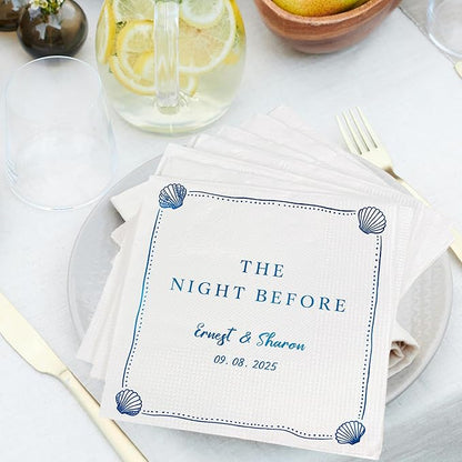Luxury Custom Cocktail Napkins Wedding, Pack 50 100 150 500 Anniversary Party, Monogram Initials, Rehearsal Dinner Table Decor, Beverage & Luncheon, Saga Green, White Decor Style 3