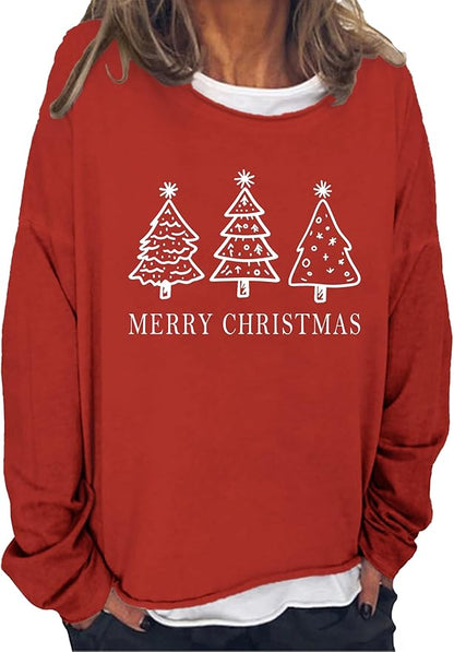 LOAIHA Merry Christmas Sweatshirt Crewneck Snowman Graphic Shirts Christmas Tree Sweater Long Sleeve Xmas Hoodie Pullover