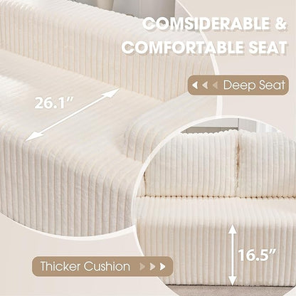 Modular Sectional Sofa Couches L-Shape Couch 3 Seat Modular Sofa Memory Foam Sectional Couches for Living Room, Cloud Couch with Oversized Chaise (White Stripe, 98" Right Facing Chaise)