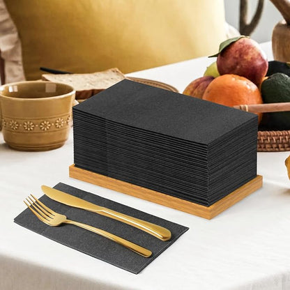 KAMMAK Dinner Napkins Disposable Dark Gray Cloth Like Paper Napkins with Pocket 100 Pack Folded Wedding Reception Napkins Bathroom Guest Hand Towels for Party, Kitchen, Restaurants (16.5 x 16.5 inch)