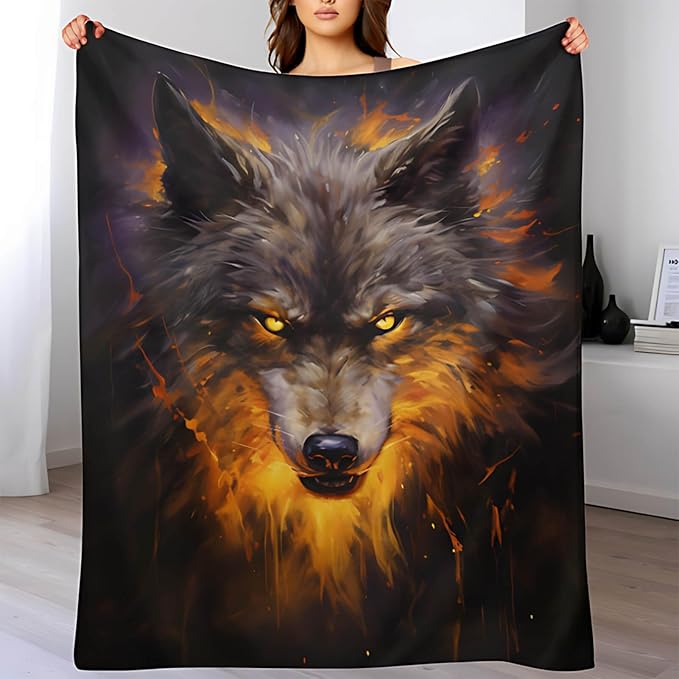 Firmiso Wolf Throw Blanket for Adults, Wolf Gifts for Men and Women, Wild Animal Home Decor for Bed and Living Room, Soft Fleece Throw, 60x50 Inches, 310 GSM, Single Side Printed