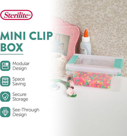Sterilite 12-Pack Clip Box, Stackable Clear Plastic Bins with Latching Lids, Mini - Writing, Arts or Crafts Supplies Storage Containers for Home, Office, Classroom and Workshop Organization