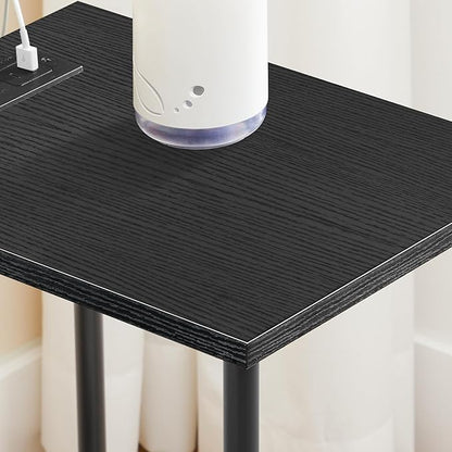 HOOBRO Side Table with Charging Station, Set of 2 End Tables with USB Port and Outlets, Nightstand with 2-Layer Storage Shelves for Small Spaces, Living Room, Bedroom, Black BK09UBZP201