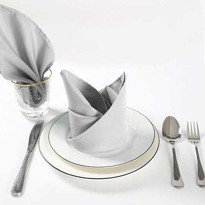 Cloth Napkins 17x17 inch Washable Polyester Dinner Napkins Soft Table Napkins for Wedding Party Dining Banquet(Silver,25PCS)