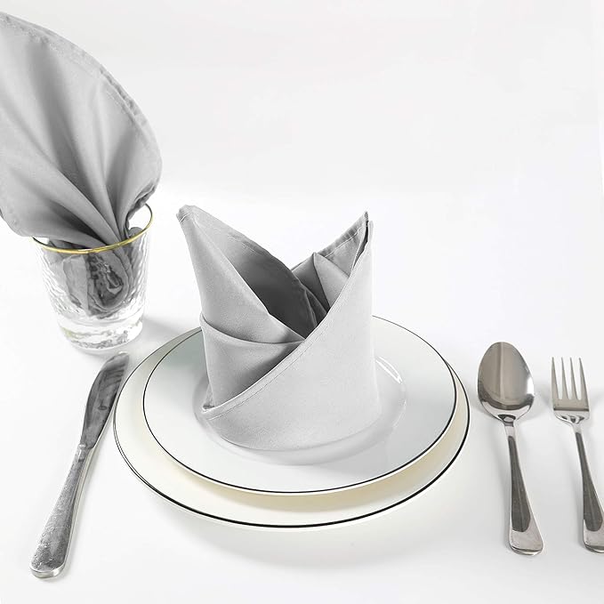 Cloth Napkins 17x17 inch Washable Polyester Dinner Napkins Soft Table Napkins for Wedding Party Dining Banquet(Silver,50PCS)