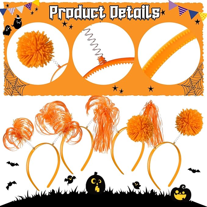 Censen 24 Pcs Pom Pom Headband Tinsel Wrapped Ponytails Head Bopper Costume Headwear Halloween Party Hair Accessories