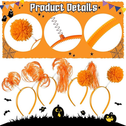 Censen 24 Pcs Pom Pom Headband Tinsel Wrapped Ponytails Head Bopper Costume Headwear Halloween Party Hair Accessories