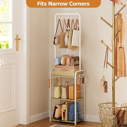 Sturdy Purse Organizer with Thick Wood & Purse Hanger, Floor-Standing Purse Rack Stand for Purse Storage, Narrow & High-Capacity Handbag Organizer, Purse Storage Organizer for Small Place