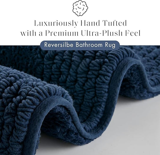 Madison Park Splendor Reversible 100% Cotton Tufted Bathroom Rug-3000 GSM Hotel Quality Luxurious Plush Medium Pile Bath Mat Absorbent, Quick Dry, Shower Room Décor, 24x72 Navy