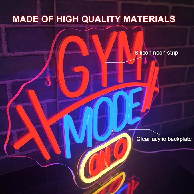 Lucunstar Gym Mode Neon Sign Red Neon Light for Wall Decor Sport LED Sign Dimmable Switch USB Powered with LED Lights for Bussness Man Cave Dumbbell Gym Club Decor