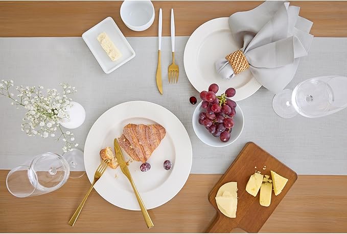 Solino Home Linen Table Runner 48 Inches - 100% Pure Linen Silver Cloud Table Runner 14 x 48 Inch Ideal for Dresser and Coffee Tables - Fall, Autumn - Fete