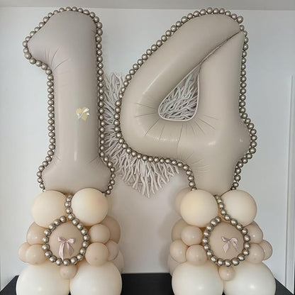 40 Inch Cream Number 1 Balloon, Beige Large Self Inflating Foil One Balloons for 1st Birthday Decorations Boys Girls, Digital 1 Helium Balloon for First Birthday Baby Shower Anniversary Party Supplies