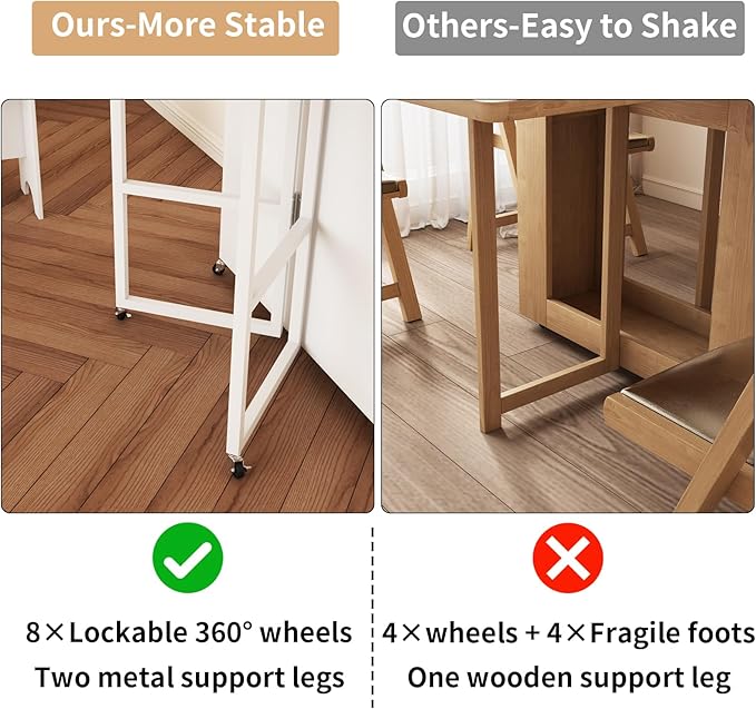 VOWNER 63” Folding Dining Table Set with 71” Tall Kitchen Pantry Storage Cabinet, with Large Drawers and Adjustable Shelves, Space Saving Wood Cupboard with Charging Station for Small Place, 4 Stools