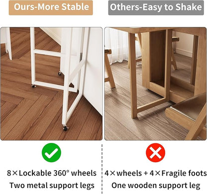 VOWNER 63” Folding Dining Table Set with 71” Tall Kitchen Pantry Storage Cabinet, with Large Drawers and Adjustable Shelves, Space Saving Wood Cupboard with Charging Station for Small Place, 4 Stools