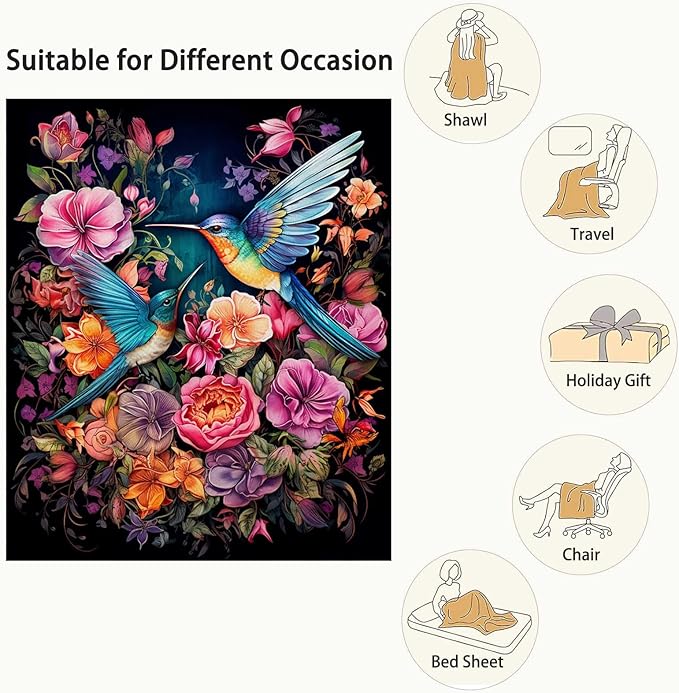 Firmiso Hummingbird Throw Blanket, Hummingbird Gifts for Women, Bird Blanket for Home Decor, Soft Lightweight Fleece, Washable No-Pilling, Single Sided, Hand/Machine Wash, 50x60 Inches