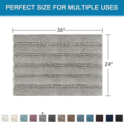 H.VERSAILTEX Bath Mats for Bathroom Non Slip Extra Thick Chenille Striped Bath Rug 24" x 36" Absorbent Non Skid Fluffy Soft Shaggy Rugs Washable Dry Fast Plush Mats for Indoor, Bath Room, Tub - Dove