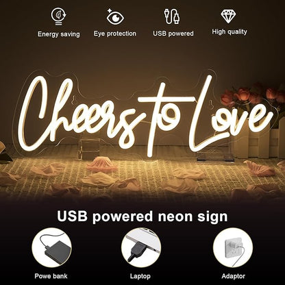 Lucunstar Cheers to Love Neon Sign Wedding Neon Sign Led Lights for Room Warm White Wall Decor Light Sign for Wedding USB Powered Sign Decor 16.5"X5.9"