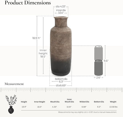 LuxenHome Ceramic Floor Vase,19 Inch Brown Ombre Terracotta Rustic Pottery Large Vases for Living Room Decor, Farmhouse Decorative Narrow Flower Vase Home Decor