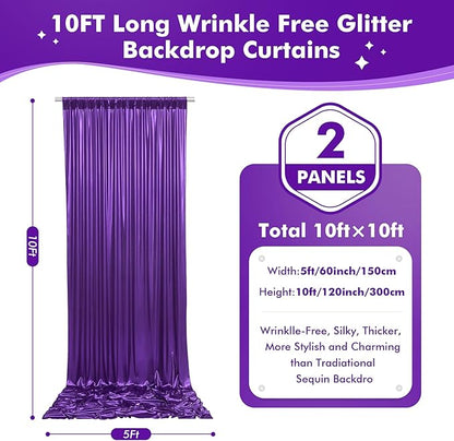 10ftx10ft Shimmer Purple Sequin Backdrop Curtain for Parties-2 Panels 5x10ft Thick Wrinkle Free Glitter Backdrop Drapes Photo Back Drop Curtains for Girl Birthday Wedding Photography Background